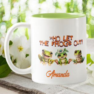 Cute Kawaii Frog Who Let The Frogs Out Two-Tone Coffee Mug