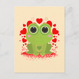 Cute Kawaii Frog With Hearts on Soft Cream Yellow Postcard