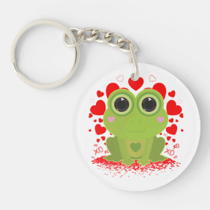 Cute Kawaii Frog With Hearts Romantic Love Art Keychain