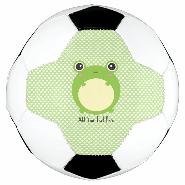 Cute Kawaii Frog with Personalized Text and Photo Soccer Ball (Front)