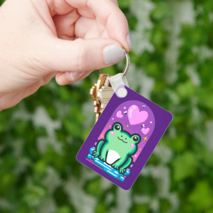 Cute Kawaii Froggie Frog & Hearts Keychain