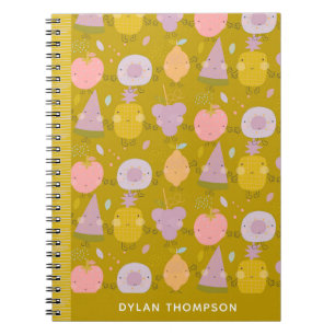 Cute Kawaii Fruit Pattern Personalized Name Green Notebook