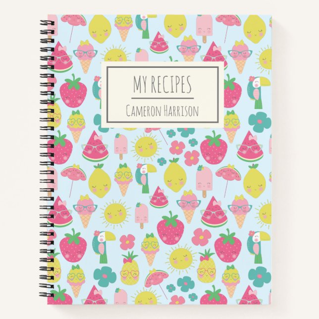 Cute Kawaii Fruit Personalized Kids Recipe Notebook (Front)