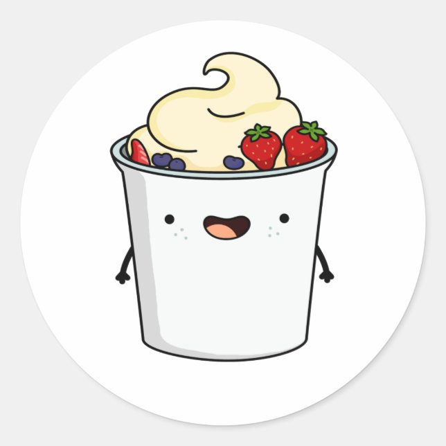 Cute Kawaii Fruit Yogurt Classic Round Sticker (Front)