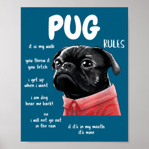 Cute Kawaii Funny Black Pug Dog Rules Men Women Ki Poster
