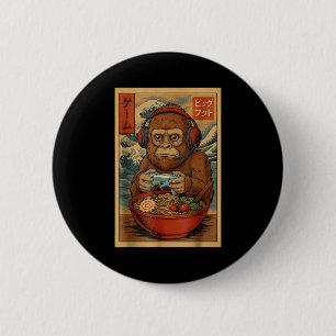 Cute Kawaii Gamer Bigfoot Ramen Retro Japanese Uki 2 Inch Round Button