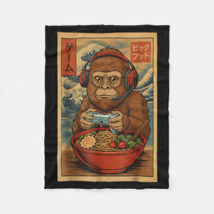 Cute Kawaii Gamer Bigfoot Ramen Retro Japanese Uki Fleece Blanket