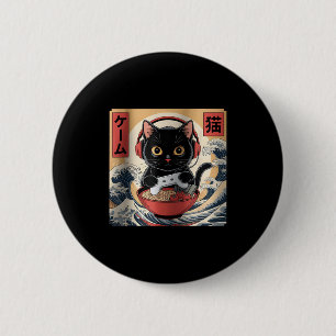 Cute Kawaii Gamer Cat Funny Ramen Retro Japanese C 2 Inch Round Button