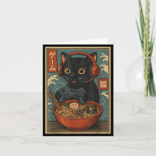Cute Kawaii Gamer Cat Funny Ramen Retro Japanese C Card