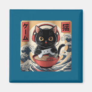 Cute Kawaii Gamer Cat Funny Ramen Retro Japanese C Magnet