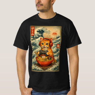 Cute Kawaii Gamer Cat Funny Ramen Retro Japanese T-Shirt