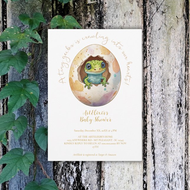Cute Kawaii Gecko Lizard Egg Baby Shower Invitation (Creator Uploaded)