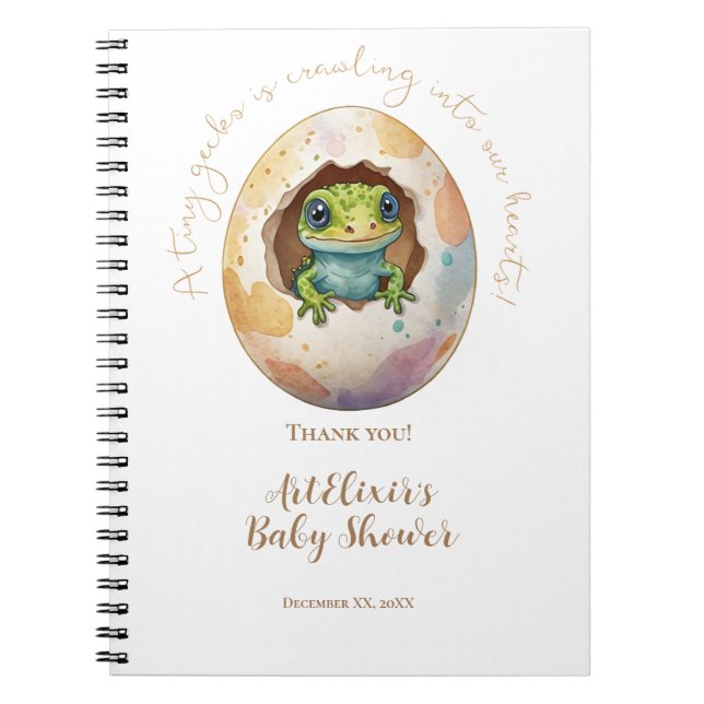 Cute Kawaii Gecko Lizard Egg Baby Shower Notebook (Front)