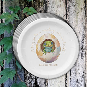 Cute Kawaii Gecko Lizard Egg Baby Shower Paper Plate