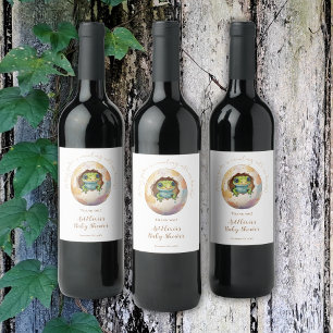 Cute Kawaii Gecko Lizard Egg Baby Shower Wine Label