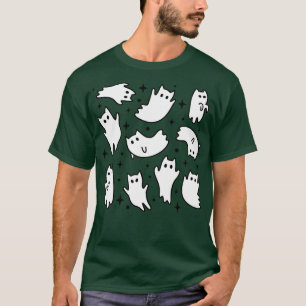 Cute Kawaii Ghost Cats Halloween Orange T-Shirt