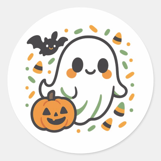 Cute Kawaii Ghost Halloween Sticker Fun (Front)