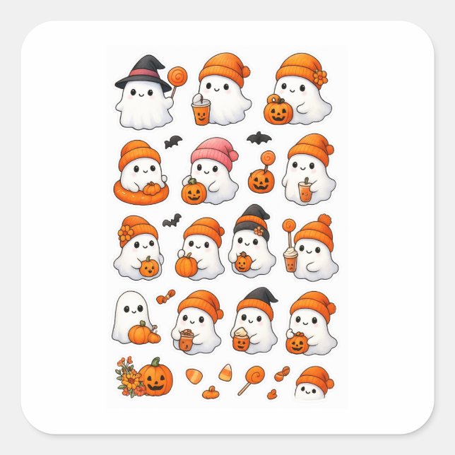 Cute Kawaii Ghost Halloween Sticker Sheet | (Front)