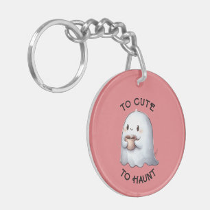 Cute Kawaii Ghost Holding Coffee Watercolor Keychain