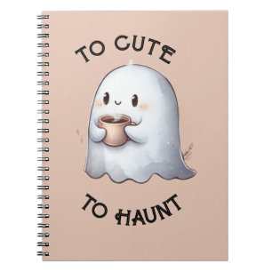 Cute Kawaii Ghost Holding Coffee Watercolor Notebook