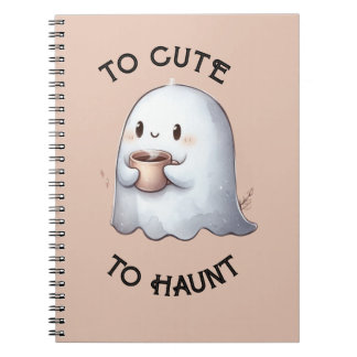 Cute Kawaii Ghost Holding Coffee Watercolor  Notebook