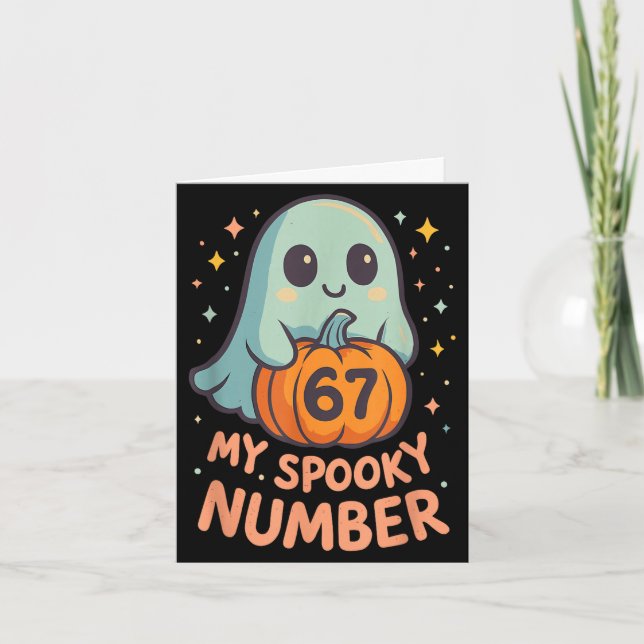 Cute kawaii ghost pumpkin 67 meme funny math card (Front)