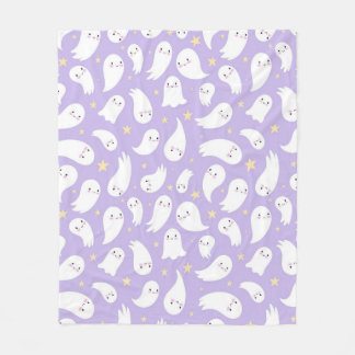 Cute Kawaii Ghost Seamless Pattern on Lavender Fleece Blanket