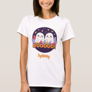 Cute Kawaii Ghosts Boo Halloween Autumn Leaves T-Shirt