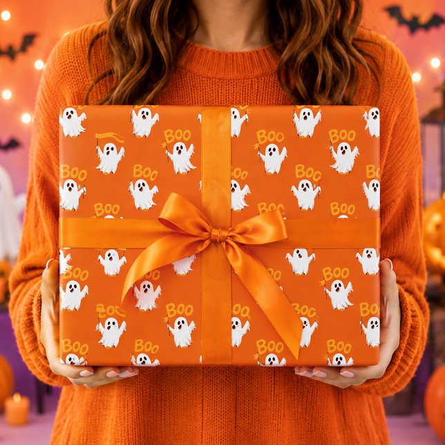 Cute Kawaii Ghosts Halloween Pattern Wrapping Paper (Creator Uploaded)
