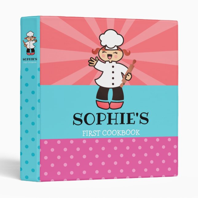 Cute kawaii girl kids personalized cookbook recipe binder (Front/Spine)