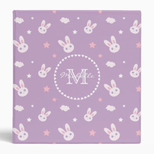 Cute Kawaii Girly Pink Bunny Rabbit Pastel Purple Binder