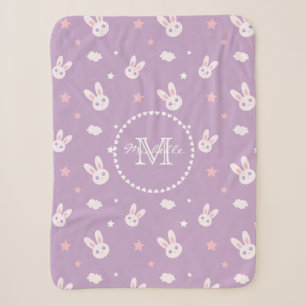 Cute Kawaii Girly Pink Bunny Rabbit Pastel Purple Sherpa Blanket