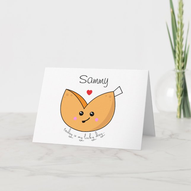 Cute Kawaii Good Luck Fortune Cookie Lucky Day Card (Front)
