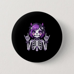 Cute Kawaii Goth Girl Skeleton Punk-goth Alternati 2 Inch Round Button