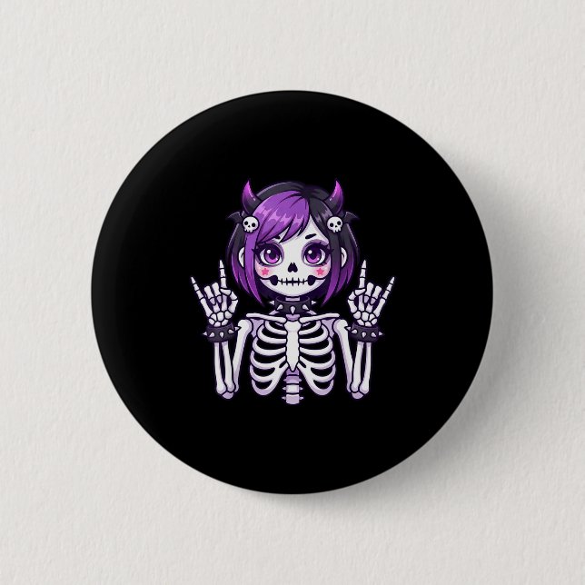 Cute Kawaii Goth Girl Skeleton Punk-goth Alternati 2 Inch Round Button (Front)
