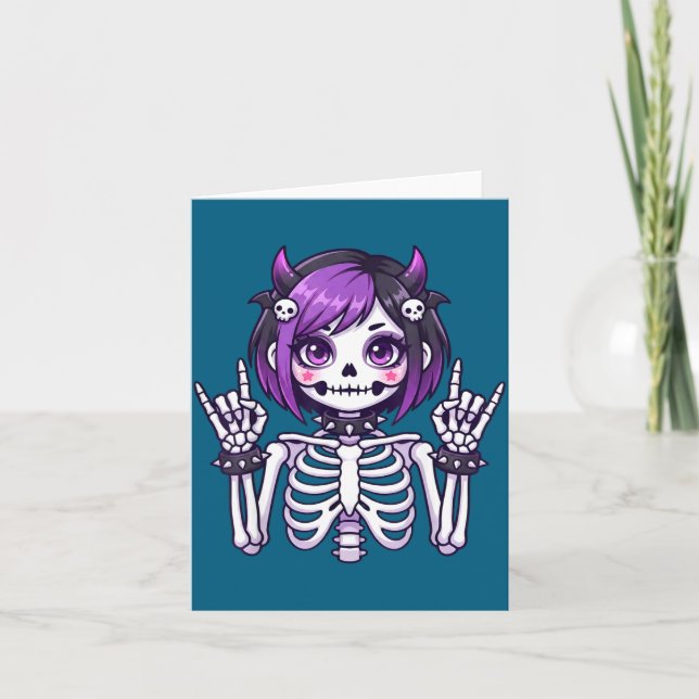 Cute Kawaii Goth Girl Skeleton Punk-goth Alternati Card (Front)