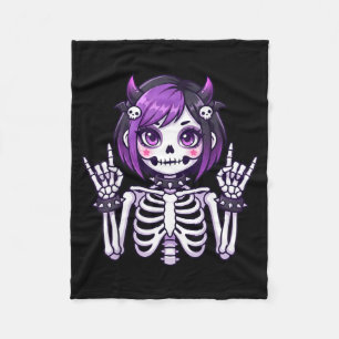 Cute Kawaii Goth Girl Skeleton Punk-goth Alternati Fleece Blanket