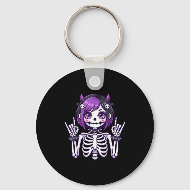 Cute Kawaii Goth Girl Skeleton Punk-goth Alternati Keychain (Front)