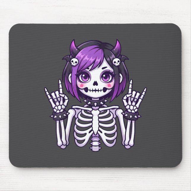 Cute Kawaii Goth Girl Skeleton Punk-goth Alternati Mouse Pad (Front)