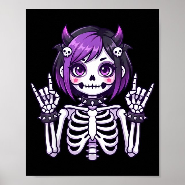 Cute Kawaii Goth Girl Skeleton Punk-goth Alternati Poster (Front)