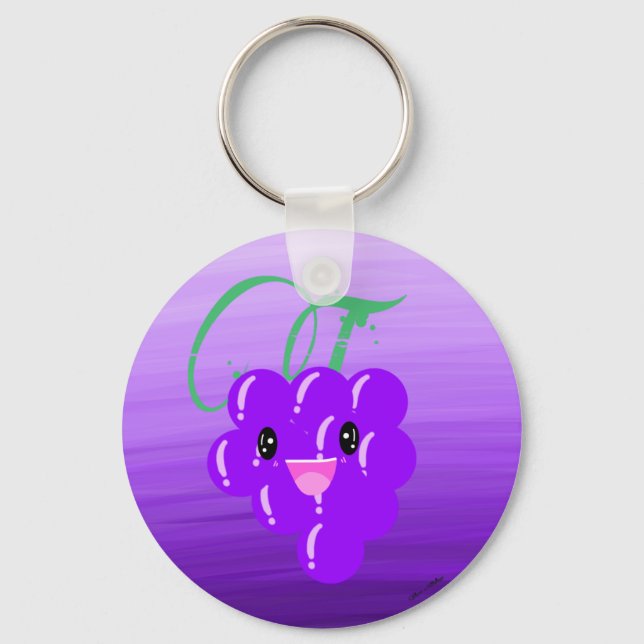 Cute Kawaii Grape Fruit Lover Foodie Ombre Purple Keychain (Front)