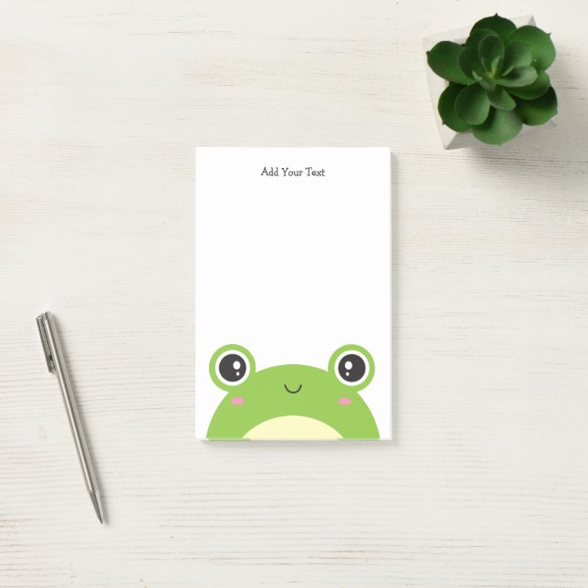 Cute Kawaii Green Frog Personalized Text Post-it Notes (Office)