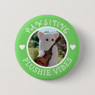 Cute Kawaii Green Pawsitive Plushie Vibes Photo 2 Inch Round Button