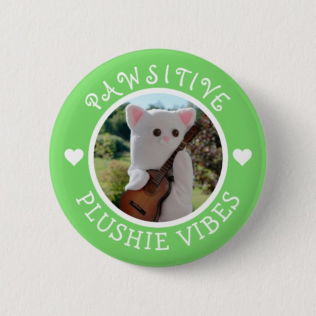 Cute Kawaii Green Pawsitive Plushie Vibes Photo 2 Inch Round Button (Front)