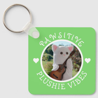 Cute Kawaii Green Pawsitive Plushie Vibes Photo Keychain