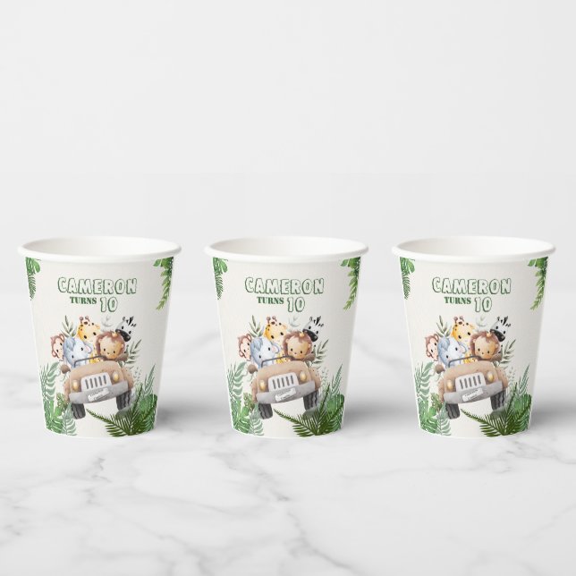 Cute kawaii green wild safari animals party paper cups (Multi)
