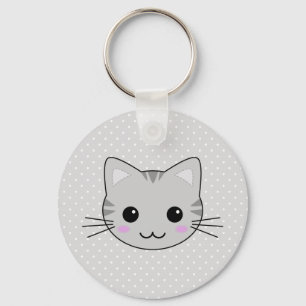 Cute Kawaii Grey Tabby Cat Cartoon Keychain