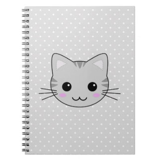 Cute Kawaii Grey Tabby Cat Cartoon Notebook