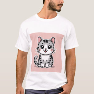 Cute Kawaii Grey Tabby Cat Smiling - Happy Kitten T-Shirt