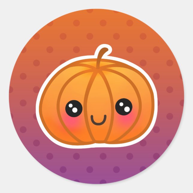 Cute Kawaii Halloween Cartoon Pumpkin Design Classic Round Sticker (Front)
